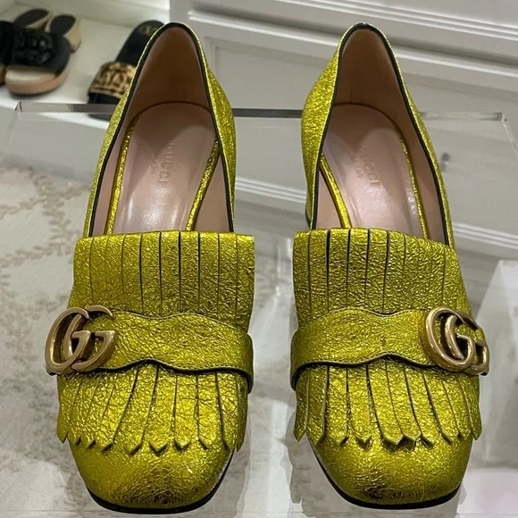 Gucci Loafer Gold Leather with Fringe size 8.5/ 38 1/2 - Picture 12 of 16